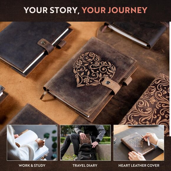 Refillable Leather Journal Embossed Heart Shape Cover Design Journals with Pen – - Picture 6 of 8